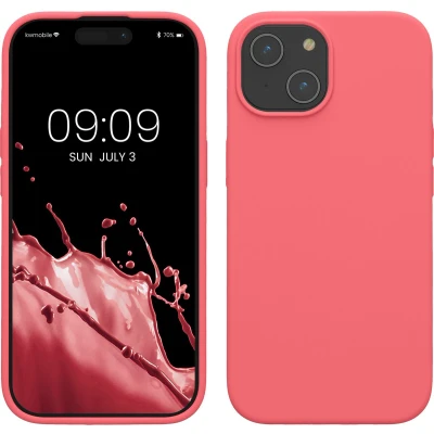 Afbeelding van kwmobile Case voor iPhone 15 Slank TPU Hoesje met Zachte Afwerking In neon koraal