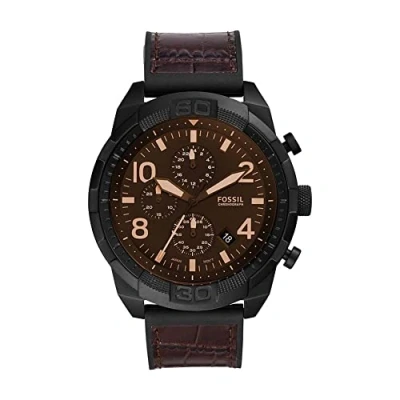 Afbeelding van Fossil Bronson Chronograaf Bruin Krokodillenleer en Rubber Horloge