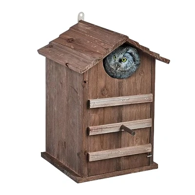 Afbeelding van Relaxdays uilenkast voor kleine uilensoorten, steenuilenkast, invliegopening H x B: 9,5 cm, vogelhuis, bruin