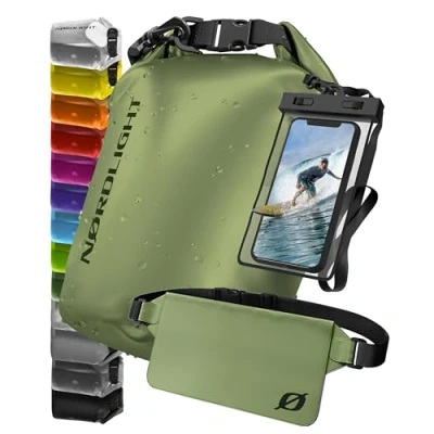 Afbeelding van Nordlight Waterdichte Dry Bag met telefoonzak en heuptas (10L, Olijfgroen) rolsluiting Zwemmen, varen, strand, staand peddelen