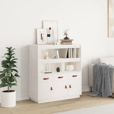 Afbeelding van Hoge kast 100x40x108,5 cm massief grenenhout wit