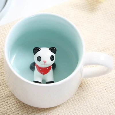 Afbeelding van Arawat mok Panda Leuke koffiemok Keramische theekop met lepel en onderzetter 350 ml Grote 3D Grappige Espressokopjes Koffiekop Cappuccinokop Schattig cadeau (Panda)
