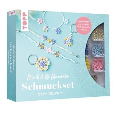 Afbeelding van Mindful Mandala Schmuckset Calm down. Mit Anleitung und Material für 5 Schmuckstücke: 120 Perlen in Rautenform 4 Farben, 220 verschiedenen Farben Größen, Schmuckzubehör (nickelfrei)