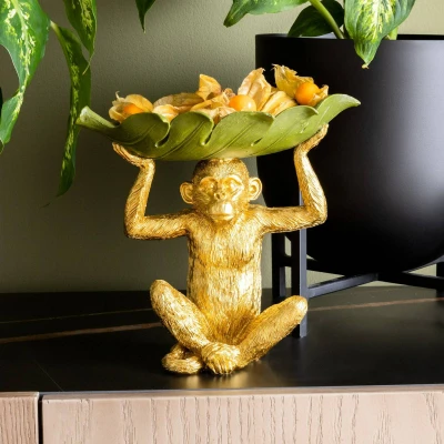 Afbeelding van KARE Banana Leaf decoratieve kom, goud/groen, handbeschilderd