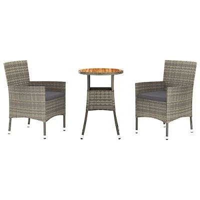 Afbeelding van 3 delige Bistroset met kussens poly rattan grijs