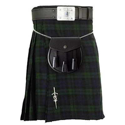 Afbeelding van Traditionele Kilt Set Zwart Horloge Tartan met Kilts Sporran Belt Gesp Pin