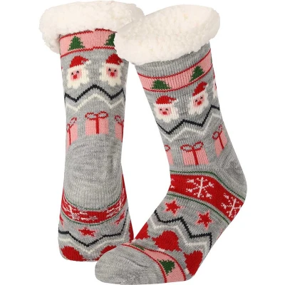 Afbeelding van Kerst huissokken dames Multi Grijs One Size kerstsokken antislip