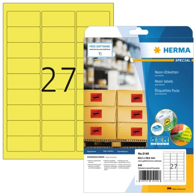 Afbeelding van Etiket HERMA 5140 63.5x29.6mm neongeel 540stuks
