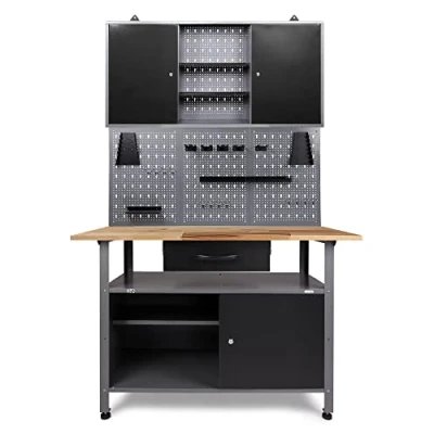 Afbeelding van Ondis24 Werkplaatsinrichting Klaus, metaal, 1 werkplaatskast, gatenwand, hakenassortiment (werkhoogte 85 cm, zwart)