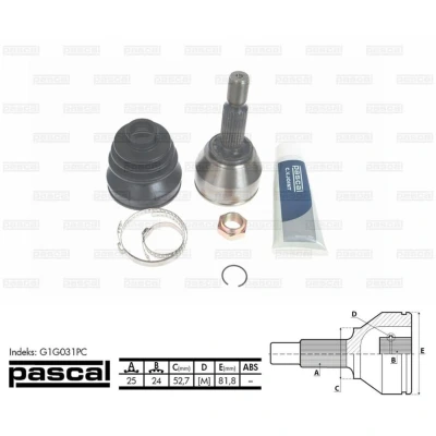 Afbeelding van Homokineet reparatie set, aandrijfas PASCAL G1G031PC