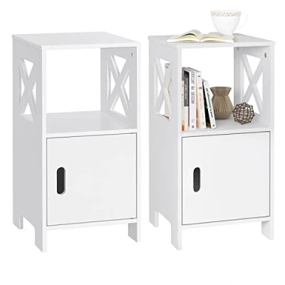 Afbeelding van WOLTU TSR166ws 2 Set van nachtkastjes, smal wit, nachtkastje met 1 open en vak deur, 30 x 60 cm, modern nachtkastje, als bijzettafel, banktafel, voor slaapkamer, woonkamer