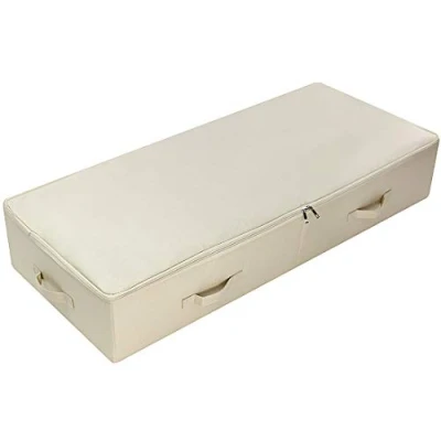 Afbeelding van Groot formaat Opbergbox voor onder het bed met deksel kleding en schoenen bed, opvouwbaar ontwerp 6 handgrepen, beige