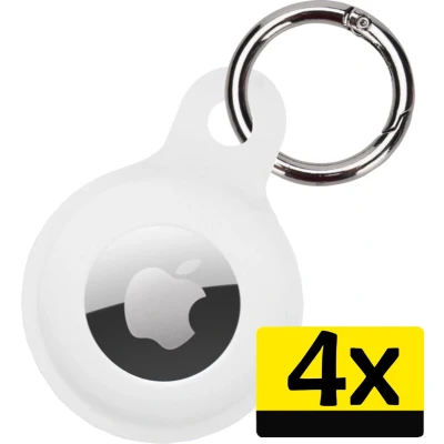 Afbeelding van Hoesje Geschikt voor Apple AirTag Sleutelhanger Houder Siliconen Wit 4 Stuks