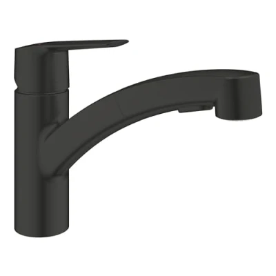 Afbeelding van GROHE SLM Kitch Low SPR 305312431 Start keukenkraan 2 straalsoorten (uittrekbare dubbele spoeldouche, 90 draaibaar, incl. montagegereedschap), zwart, mat zwart