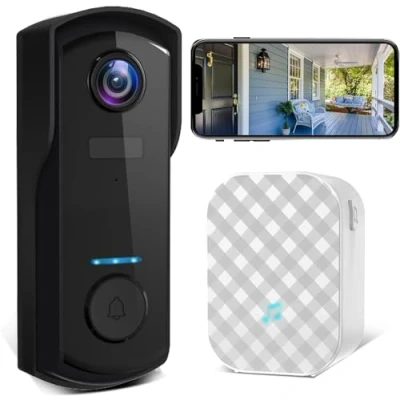 Afbeelding van UCOCARE draadloze deurbel met camera, compatibel Alexa, 2K voor buiten, waterdicht, videofoon bel, nachtzicht, menselijke detectie, bidirectionele audio