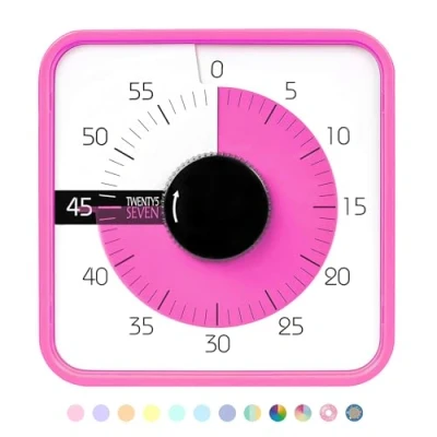 Afbeelding van Countdown timer 7,5 inch; 60 minuten 1 uur visuele klaslokaal leermiddel kantoorvergadering, mechanische aftelklok voor kinderen examen tijdbeheer magnetisch, roze