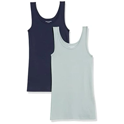 Afbeelding van Amazon Essentials Women&#039;s Tanktop met slanke pasvorm, Pack of 2, Marineblauw/Saliegroen, XL