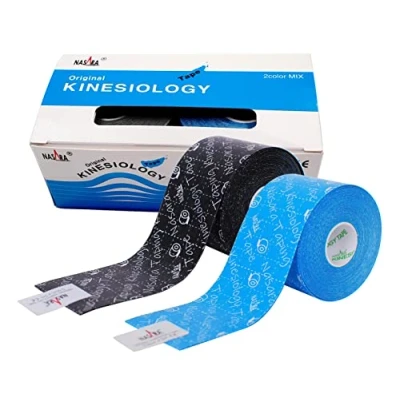 Afbeelding van Nasara Originele kinesiologische fysio sport tape: Voordeelset met 2 tapes in turquoise en zwart praktische presentatiedoos voor geneeskunde, rol grootte 5cm x 5m