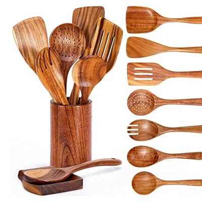 Afbeelding van CASLE 9 STKS Houten Lepels te , Gebruiksvoorwerpen voor met Gebruiksvoorwerpen, Teak Keukengerei Set