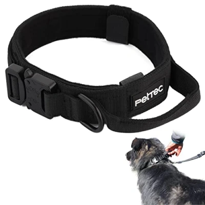 Afbeelding van Hondenhalsband van neopreen en nylon, halsband met handvat, voor kleine grote honden, zacht gevoerd (S XL), uiterst robuust waterafstotend, verstelbaar, set sleeplijn