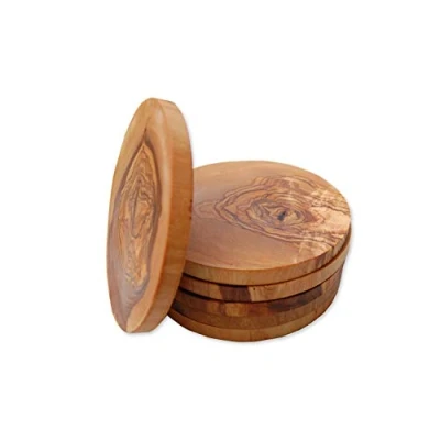 Afbeelding van D.O.M. Onderzetters rond Ø ca. 12 cm van olijfhout set 6 delig