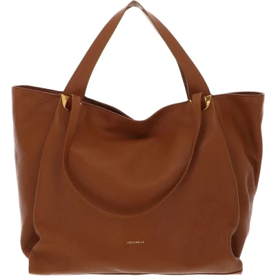 Afbeelding van COCCINELLE Leren Schoudertas Shopper Oliver Handbag Grained Leather Cuir Lichtbruin