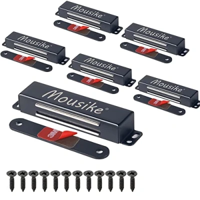 Afbeelding van Mousike Magnetische deurvangst, zware 40 kg, roestvrijstalen deurmagneten met sterke magneet, voor keukenkast, kledingkast, kast, deurvergrendeling (zwart 6 stuks)