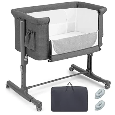 Afbeelding van COSTWAY 3 in 1 co sleeper &amp; wieg reiswieg, 5 standen hoogte verstelbaar wiegje, kantelbaar, bedje incl. matras, wiegje voor baby&#039;s tot 9kg (donkergrijs)