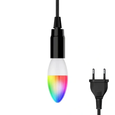 Afbeelding van ledscom.de Textiel kabel LEHA met stekker en schakelaar, zwart, 3m, incl. Smart Home RGBW E14 LED lamp, 4.925W, 572lm