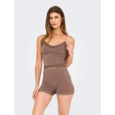 Afbeelding van ONLY Dames Onlvicky Lace Seamless Cropped Noos Top, cognac, L XL
