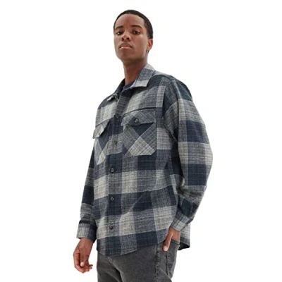 Afbeelding van Trendyol Geruit/geruit overhemd met lange mouwen voor heren, Donkerblauw, M