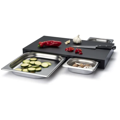 Afbeelding van Continenta Snijplank met 3 RVS Laden Kunststof 50 cm x 33
