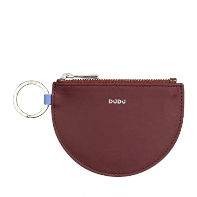 Afbeelding van DUDU mini damesportemonnee voor kleingeld, in leer, met ritssluiting en tweekleurige sleutelhanger slim design Burgundy