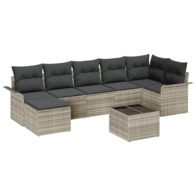 Afbeelding van vidaXL 8 delige tuinsofa set met kussens Grijs Poly Rattan