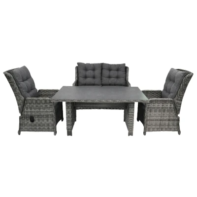 Afbeelding van 4 Seizoenen Tuinmeubelen Stoel bank verstelbare Lounge dining set Dublin met 2 persoonsbank Wicker