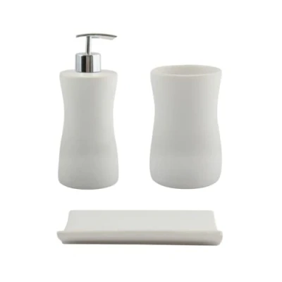 Afbeelding van MSV Badkameraccessoires, keramiek, 3 delig, zeepdispenser, zeepbakje, tandenborstelbeker, Palma, wit