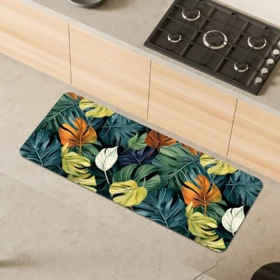 Afbeelding van Comart, Austin Tapijtloper voor keuken en hal, van bedrukt polyester, waterdicht antislip, motief: Peperomia, 50 x 130 cm, machinewasbaar, duurzaam, vervaardigd in Italië