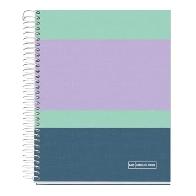 Afbeelding van Miquelrius A5 notitieboek, 140 vellen à 70 g/m², geruit 5 x mm, 4 gekleurde strepen, 2 gaten, hardcover, Rider Purple Collection