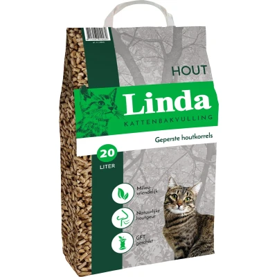 Afbeelding van Linda Hout Kattenbakvulling 20 Liter Kattenbakkorrel Geperste Gerecyclede Houtkorrel