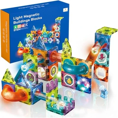 Afbeelding van CELMAN magnetische bouwstenen, 75 delig, magneten, bouwblokken, kbaan met accessoires, Montessori speelgoed, kogelbaan voor kinderen vanaf 3, 4, 5, 6, 7, 8 jaar, STEM, educatief