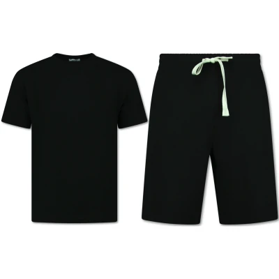 Afbeelding van Zomerset Heren Ribbed Oversized Two Piece Setje Twinset Co ord Set 918 Zwart