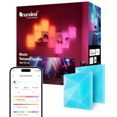 Afbeelding van Nanoleaf Blocks Textured Big Squares Uitbreidingsset 2 RGBW Google, Apple, Alexa Compatibel