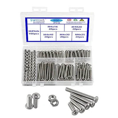 Afbeelding van Rshuhx 200 STKS M4 Bouten en Moeren Machineschroef Moer 304 Roestvrijstalen Cross Pan Head Machine Ronde Kop Schroeven Assortiment Kit voor Meubels Speelgoed Elektronische Producten Reparatie Bevestiging