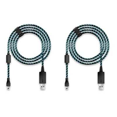 Afbeelding van Lioncast laadkabel/USB kabel/Controllerkabel voor controllers van de PS4 en Xbox One, 4m zwart/blauw micro USB/Onmisbaar Playstation 4 One toebehoor elke speler 2 stuks