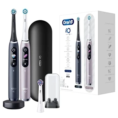 Afbeelding van Oral B Elektrische tandenborstel IO 9 Duopack met magneet technologie, 7 poetsmodi, kleurendisplay &amp; reisetui voor de lader