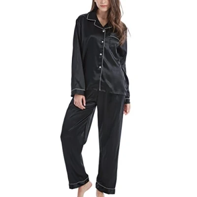 Afbeelding van Sanraflic Pyjama voor dames, satijn, lang, nachtkleding, loungewear, XL