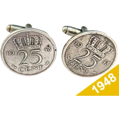 Afbeelding van Manchetknopen Kwartje 1948 Verzilverd Uniek en Stijlvol Sieraad met Jaartal Cadeau Geboortejaar Alle Jaartallen Beschikbaar Doorsnede 1,8 cm