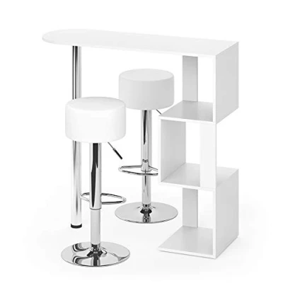 Afbeelding van Vicco Bartafelset Vincent, Wit, 113 x 39.8 cm met 2 barkrukken