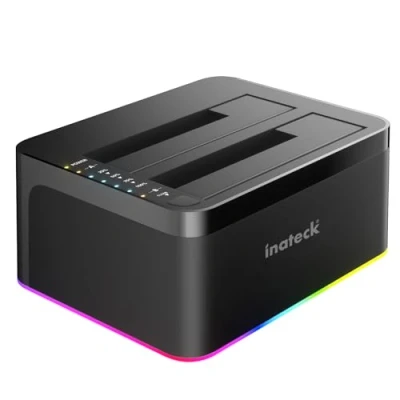 Afbeelding van Inateck RGB USB 3.0 C poort harde schijf Docking station met offline klonen, voor 2,5/3,5 inch SATA HDD&#039;s en SSD&#039;s, 2 x 20TB Dual Bay Station, UASP ondersteund, SA02003C