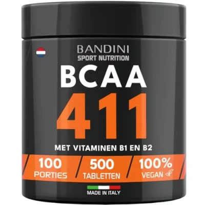 Afbeelding van Bandini® BCAA 4.1.1 500 tabletten, aminozuren met vertakte keten 4.1.1, leucine, isoleucine, valine vitamine B1 en B6, veganistisch, voedingssupplement voor na de training